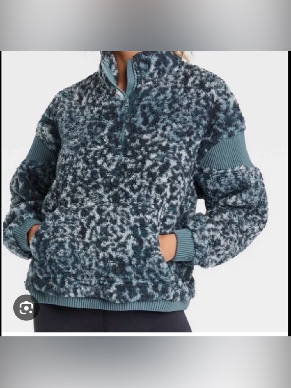 NWT JoyLab Plush Half-Zip Sherpa Pullover in Heathered Blue Gray and White